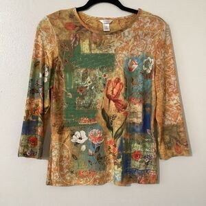 Vintage Y2K Yellow Fairycore Fairy Grunge Boho Artsy Soft 3/4 Sleeve Blouse S